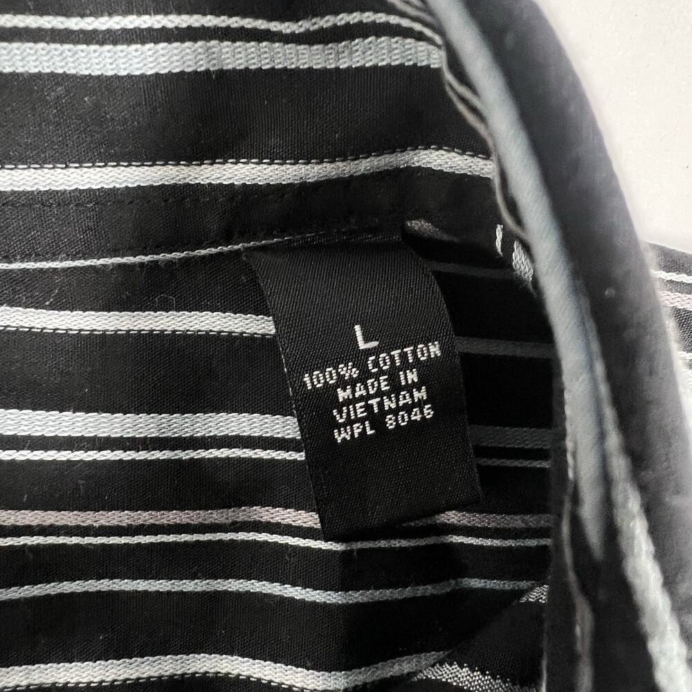 Alfani‎ Striped Collared Button-Front Long Sleeve 100% Cotton Black/White L - Picture 7 of 8